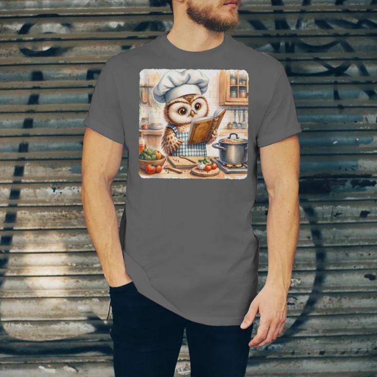 Owl Learning To Cook With Cookbook Chef Apron Stove Cooking Unisex Jersey T-Shirt