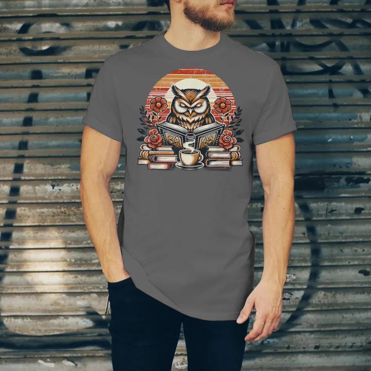 Owl Reading Books Book Library Bookworm Unisex Jersey T-Shirt Owl Reading Books Book Library Bookworm Unisex Jersey T-Shirt