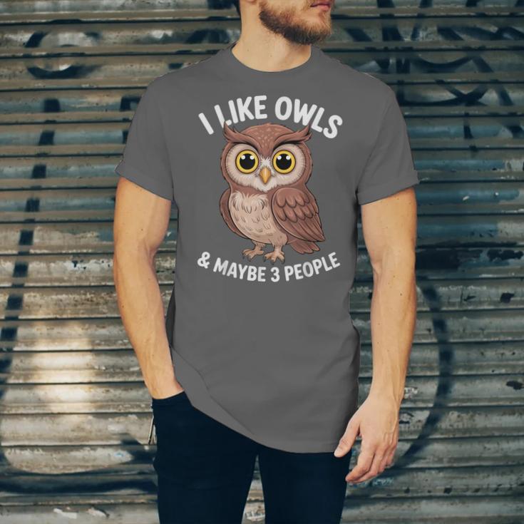 I Like Owls And Maybe 3 People Introvert Humor Casual Unisex Jersey T-Shirt