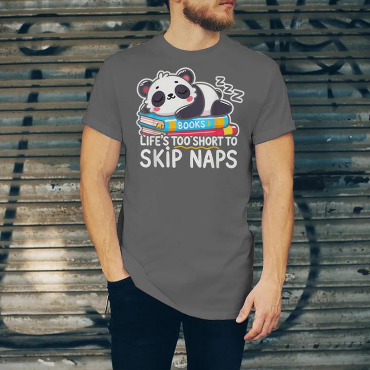 Panda Napping On Books Life’s Too Short To Skip Naps Unisex Jersey T-Shirt