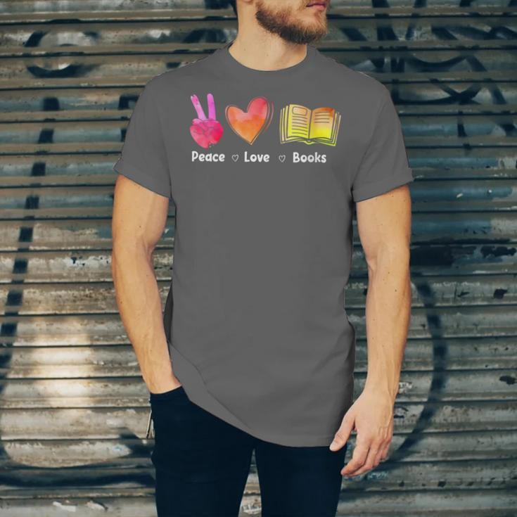 Peace Love Books Reader Librarian Library Book Unisex Jersey T-Shirt