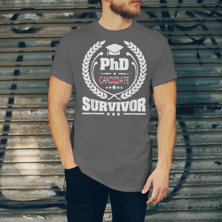 PhD Survivor Doctorate Graduate Shirt Graduation Unisex Jersey T-Shirt