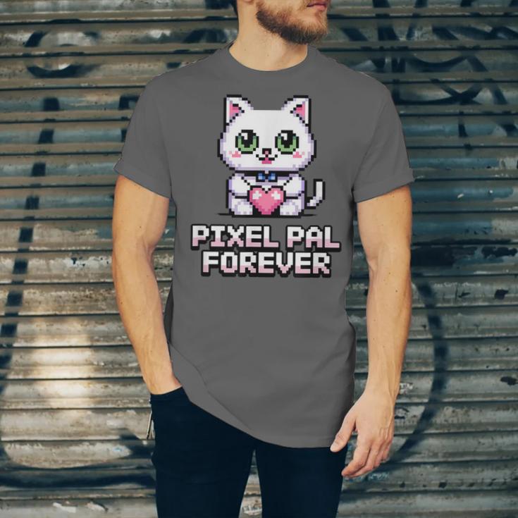 Pixel Art Pet Cat Y2K Retro Vintage Digital Nostalgia Tech Unisex Jersey T-Shirt