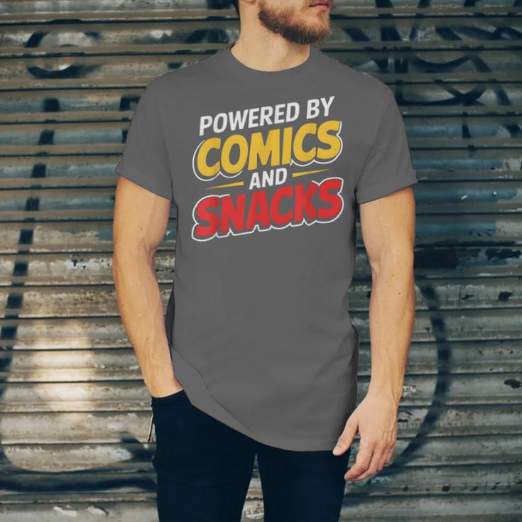Powered By Comics And Snacks Comic Book Lover Unisex Jersey T-Shirt Powered By Comics And Snacks Comic Book Lover Unisex Jersey T-Shirt