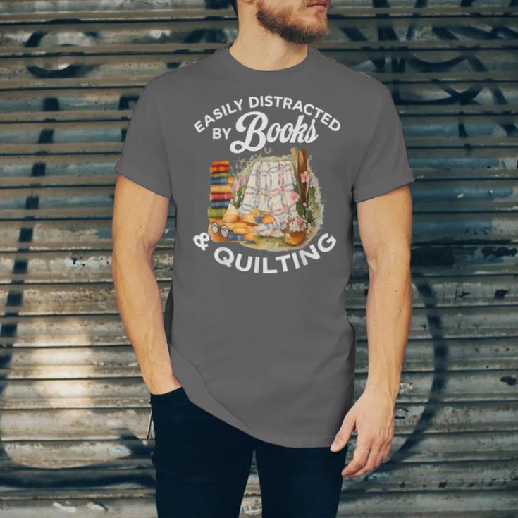 Quilting Sewing Machine Quilter Easily Distracted By Book Unisex Jersey T-Shirt