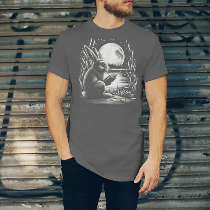 Rabbit Reading Book Full Moon Lake Scenery Unisex Jersey T-Shirt Rabbit Reading Book Full Moon Lake Scenery Unisex Jersey T-Shirt
