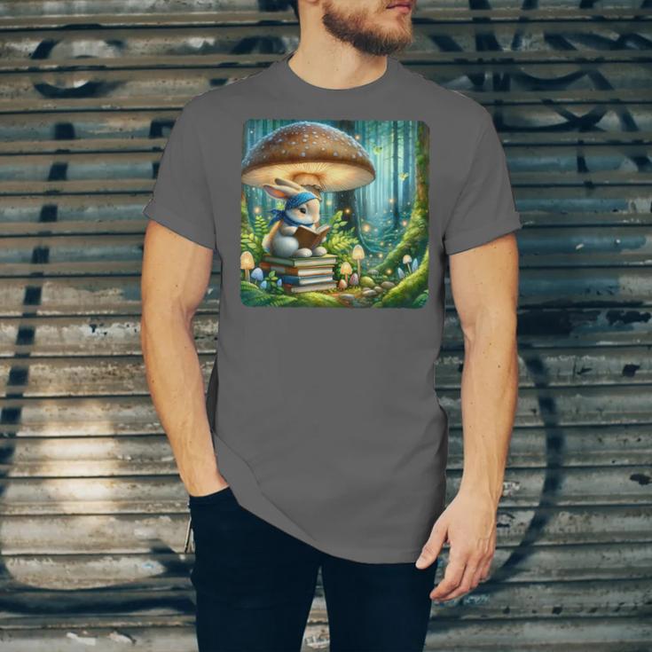 Rabbit Reading Book Under Large Mushroom Easter Bandana Unisex Jersey T-Shirt Rabbit Reading Book Under Large Mushroom Easter Bandana Unisex Jersey T-Shirt