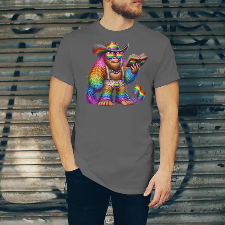 Rainbow Pride Bigfoot Reading Book With Heart Glasses Unisex Jersey T-Shirt Rainbow Pride Bigfoot Reading Book With Heart Glasses Unisex Jersey T-Shirt