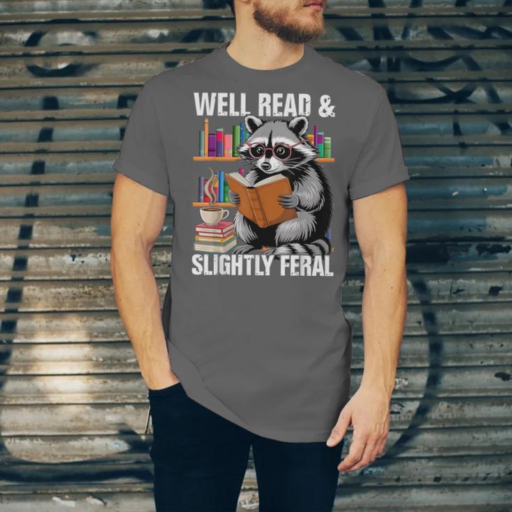 Well Read & Slightly Feral Raccoon Book Lover Graphic Unisex Jersey T-Shirt