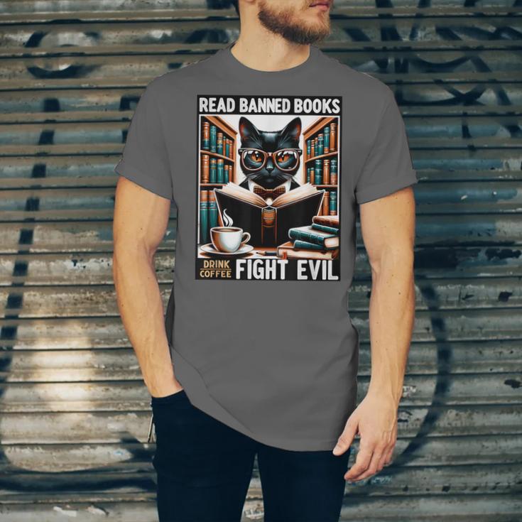 Read Banned Books Drink Coffee Fight Evil Book Reader Lovers Unisex Jersey T-Shirt
