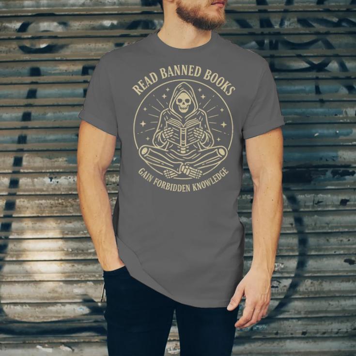 Read Banned Books Gain Forbidden Knowledge Skeleton Unisex Jersey T-Shirt