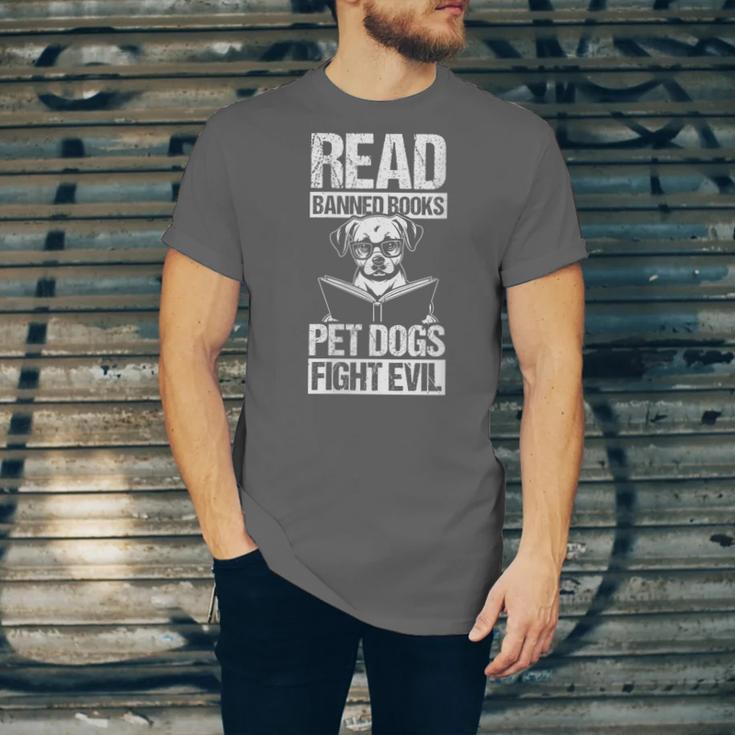 Read Banned Books PET DOGS FIGHT EVIL Read Banned Books Dog Unisex Jersey T-Shirt