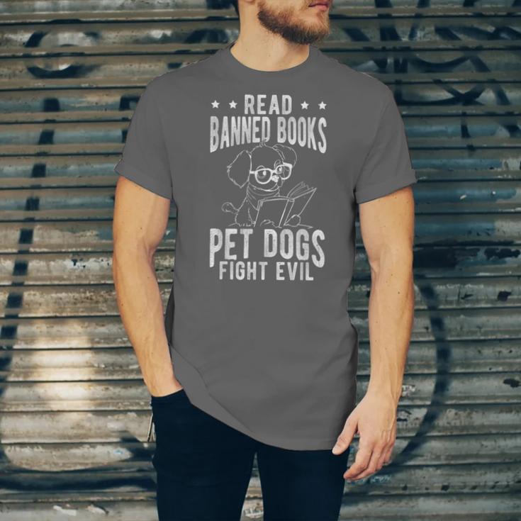 Read Banned Books PET DOGS FIGHT EVIL Read Books Reader Unisex Jersey T-Shirt