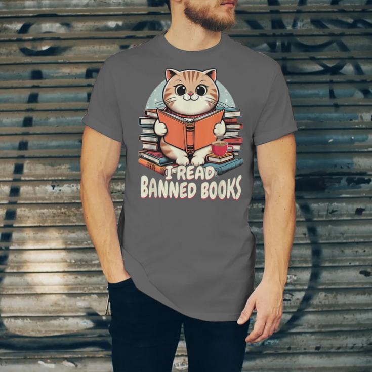 I Read Banned Books Shirt Cat Lover Bookworm Reader Men Women Kids Unisex Jersey T-Shirt