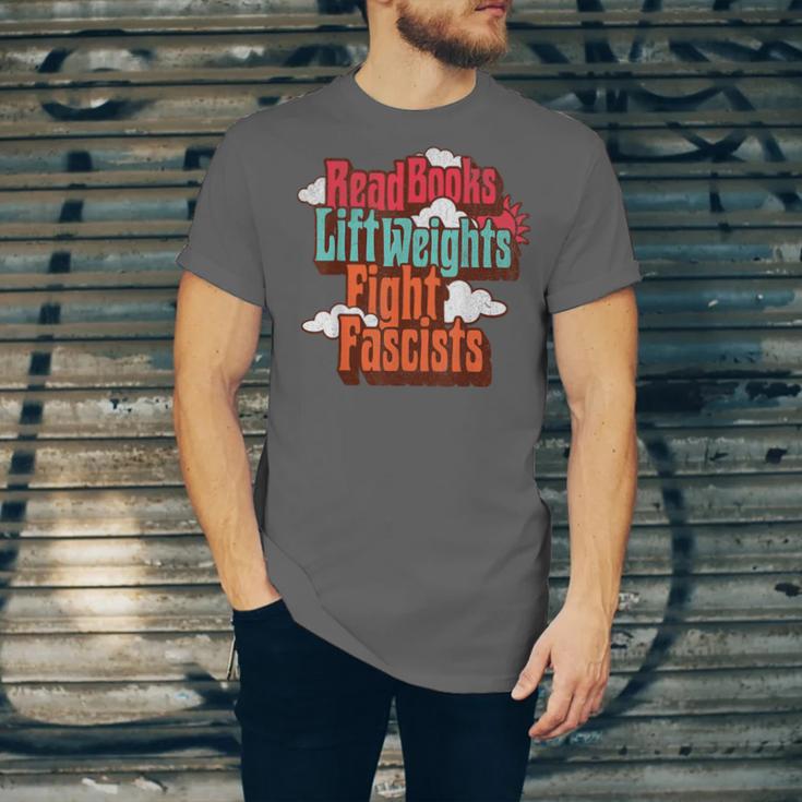 Read Books Lift Weights Fight Fascists Reading No Kings Unisex Jersey T-Shirt Read Books Lift Weights Fight Fascists Reading No Kings Unisex Jersey T-Shirt