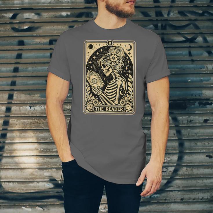 The Reader Tarot Card Book Lover Skeleton Reading Book Unisex Jersey T-Shirt
