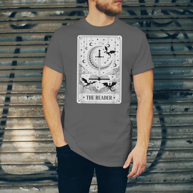The Reader Tarot Card Bookworm Books Lover Dragon Librarians Unisex Jersey T-Shirt