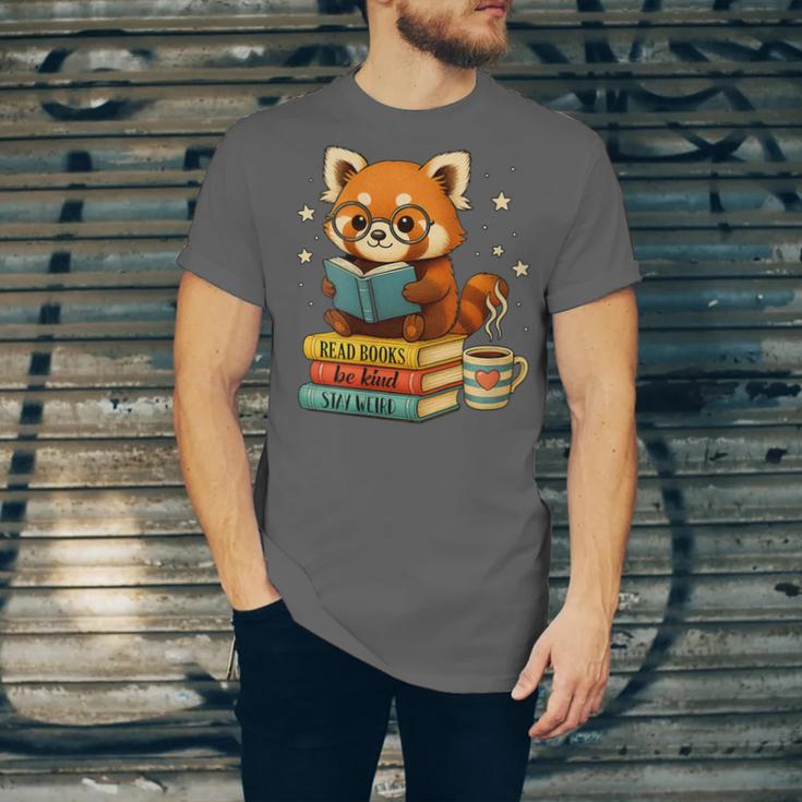 Reading Book Lover Red Panda Read Books Be Kind Stays Weird Unisex Jersey T-Shirt