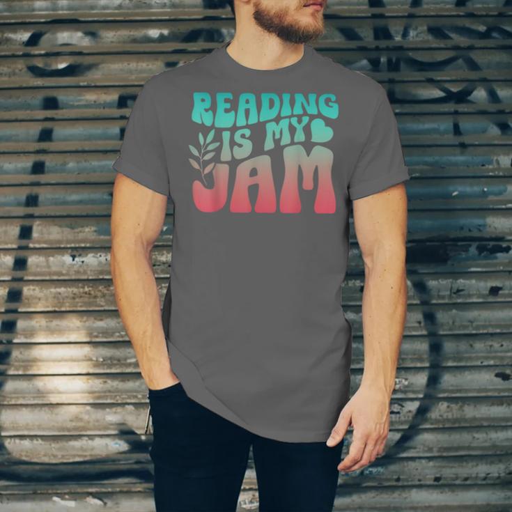 Reading Is My Jam Book Lover Bookworm Teacher Library Reader Unisex Jersey T-Shirt