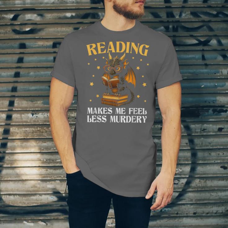 Reading Makes Me Feel Less Murdery Book Dragon Unisex Jersey T-Shirt