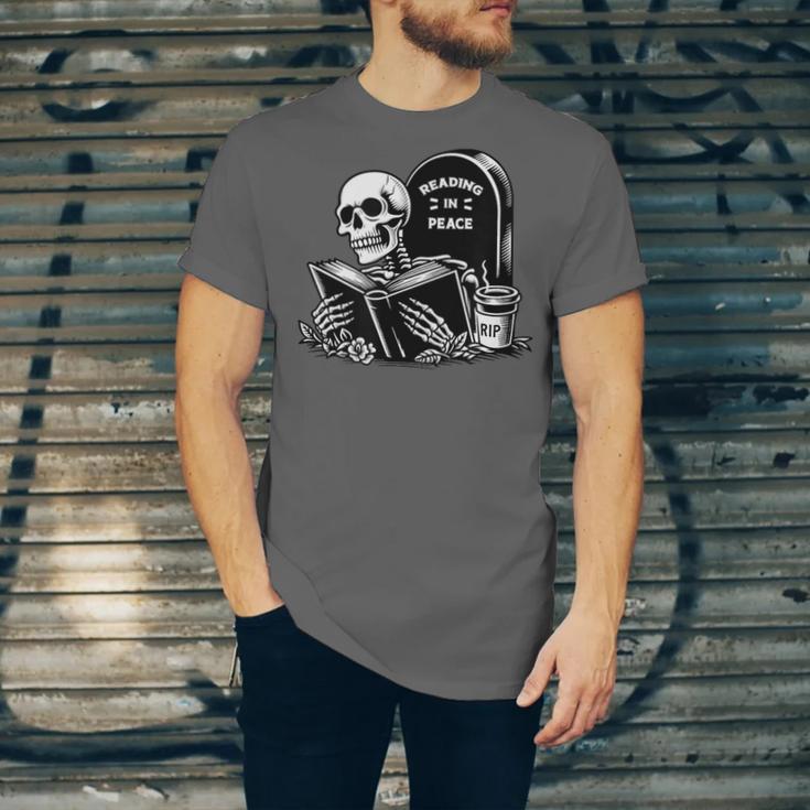 READING IN PEACE RIP Introvert Skeleton Read Book Meme Unisex Jersey T-Shirt