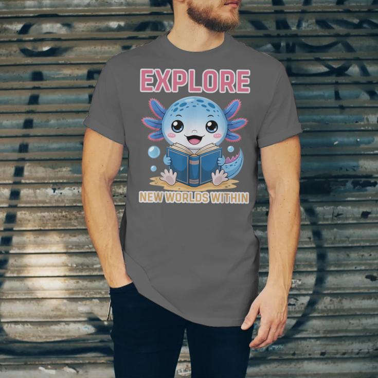 Readsolotl Kawaii Axolotl Book Lover Reading Unisex Jersey T-Shirt