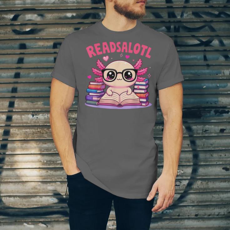 Readsolotl Pink Kawaii Axolotl Book Lover Reading Unisex Jersey T-Shirt