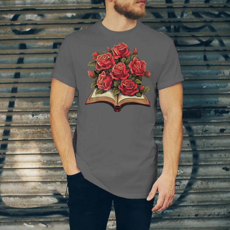 Red Roses Flowers Book Floral Unisex Jersey T-Shirt Red Roses Flowers Book Floral Unisex Jersey T-Shirt
