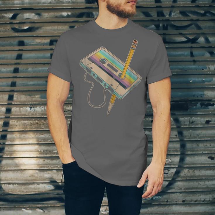 Retro Cassette And Pencil 80s 90s Nostalgia Music Lover Unisex Jersey T-Shirt