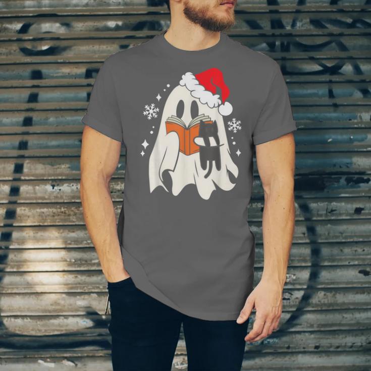 Retro Ghost Reading Book With Cat Bookish Club Christmas Men Women Kids Unisex Jersey T-Shirt
