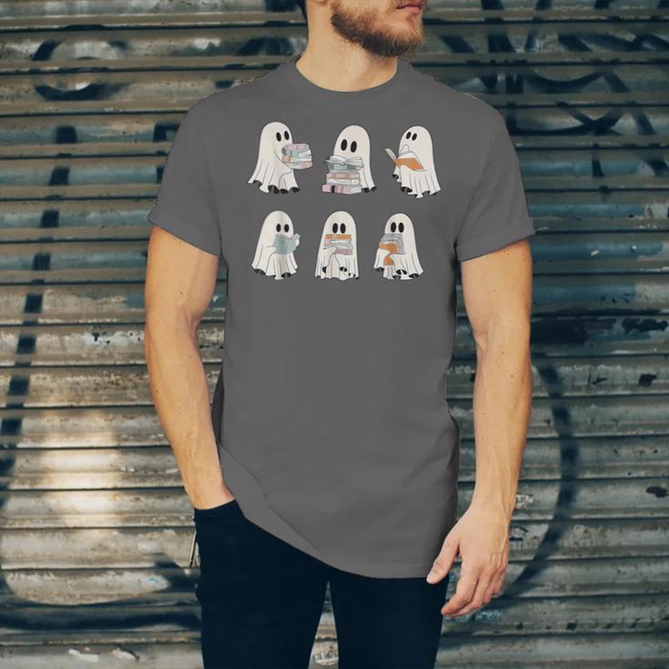 Retro Ghost Reading Books Halloween Bookish Ghost Bookworm Unisex Jersey T-Shirt