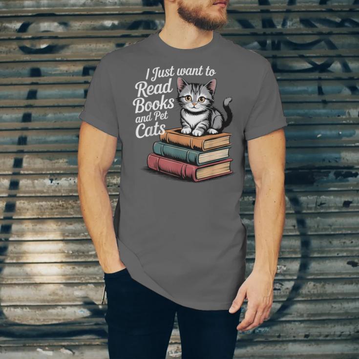 Retro I Just Want To Read Books And Pet Cats Cat For Men Women Kids Unisex Jersey T-Shirt