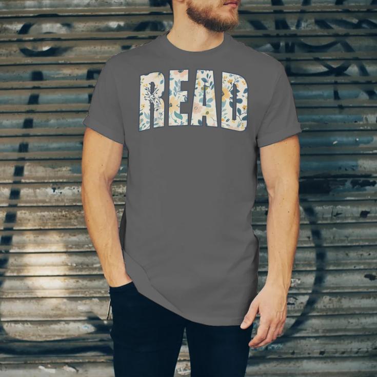 Retro Read Floral Reading Bookworm Librarian Book Lover Unisex Jersey T-Shirt