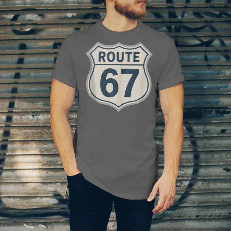 Retro Route 67 Highway Sign Vintage Road Nostalgia Unisex Jersey T-Shirt Retro Route 67 Highway Sign Vintage Road Nostalgia Unisex Jersey T-Shirt