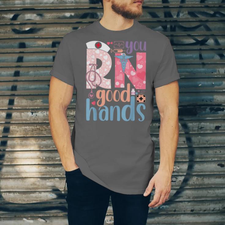 You RN Good Hands Cute Nurse Nursing Student Graduation Unisex Jersey T-Shirt
