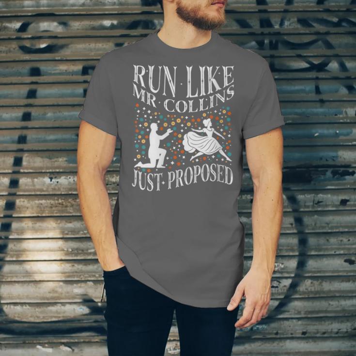 Run Like Mr Collins Just Proposed Vintage Book Quote Unisex Jersey T-Shirt