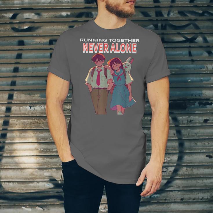 Running Together Always Connected Anime Nostalgia Message Unisex Jersey T-Shirt Running Together Always Connected Anime Nostalgia Message Unisex Jersey T-Shirt