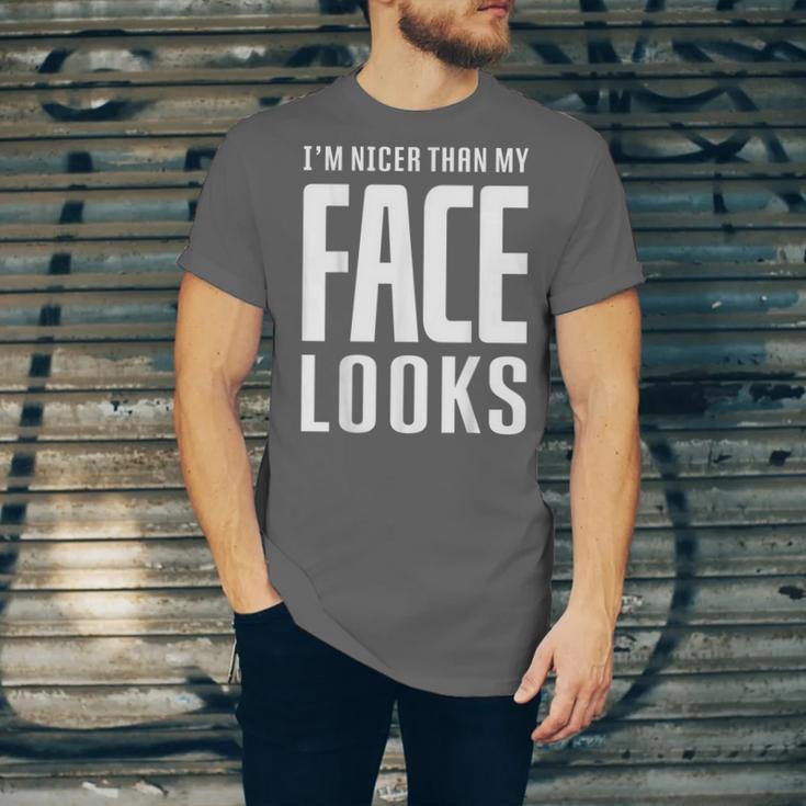 Sarcastic Shy People Introverts I'm Nicer Than My Face Looks Unisex Jersey T-Shirt