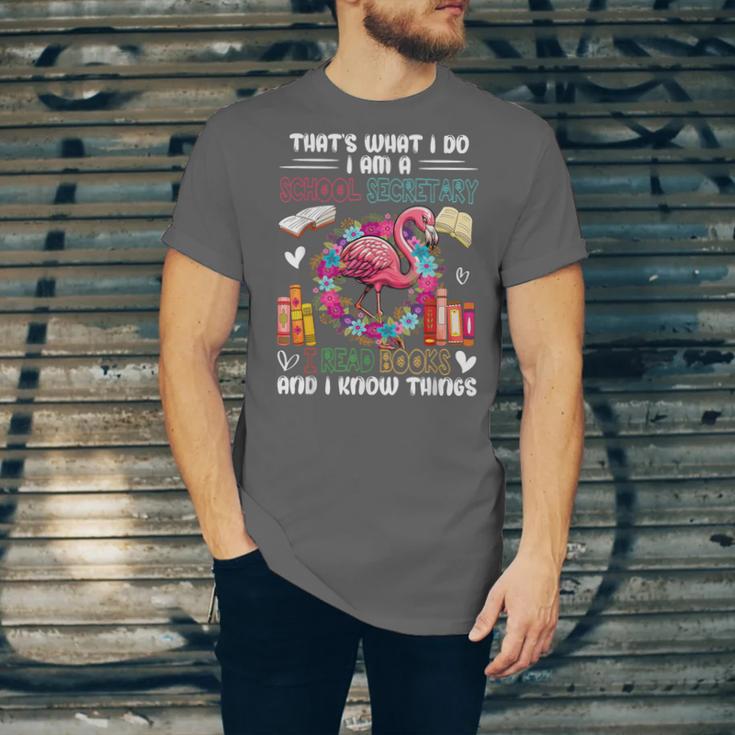 School Secretary Read Books And Know Things Flowers Flamingo Unisex Jersey T-Shirt