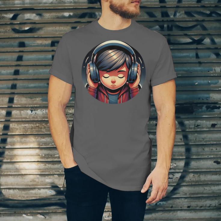 Serene Music Enthusiast With Headphones Introvert Cute Boy Unisex Jersey T-Shirt