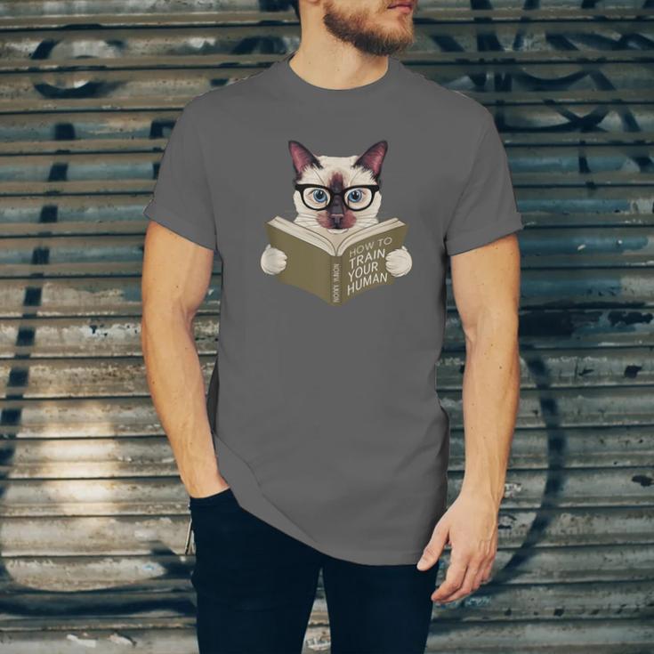 Siamese Cat Reading Book How To Train Your Human Humorous Unisex Jersey T-Shirt