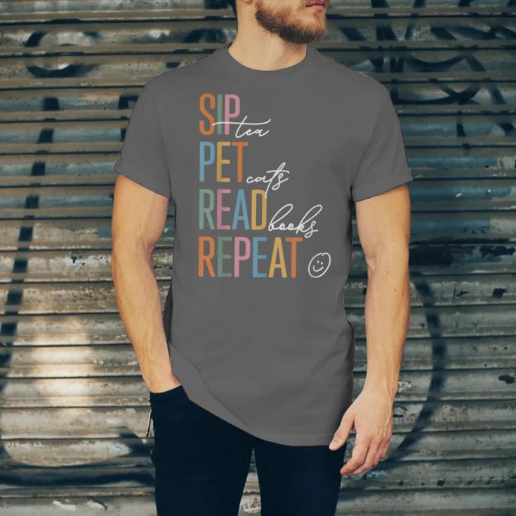 Sip Tea Pet Cats Read Books Repeat Book Cat Lover Unisex Jersey T-Shirt Sip Tea Pet Cats Read Books Repeat Book Cat Lover Unisex Jersey T-Shirt