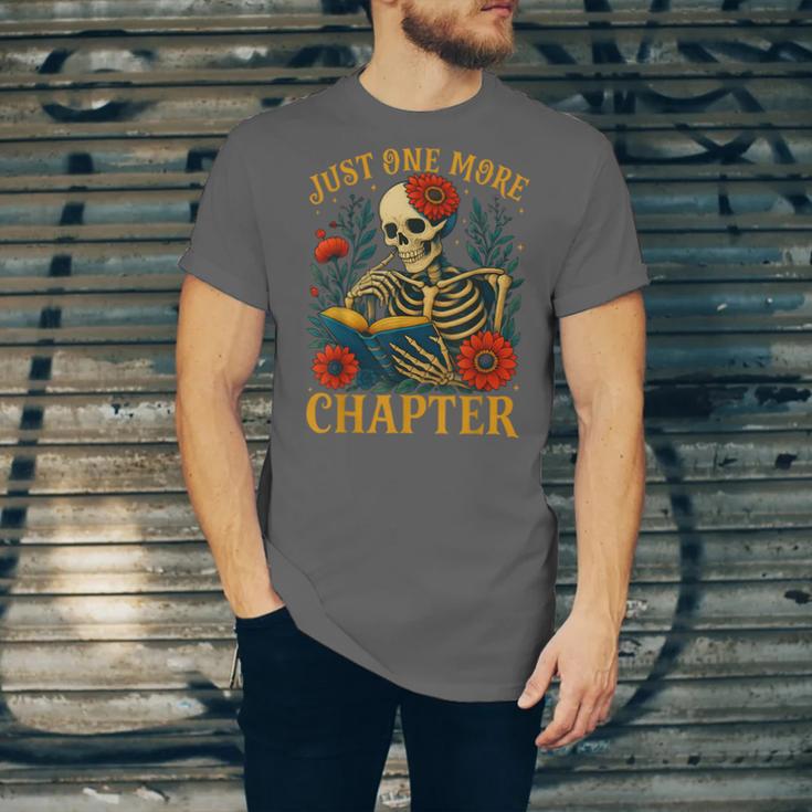 Skeleton Read Book Just One More Chapter Floral Book Lover Unisex Jersey T-Shirt
