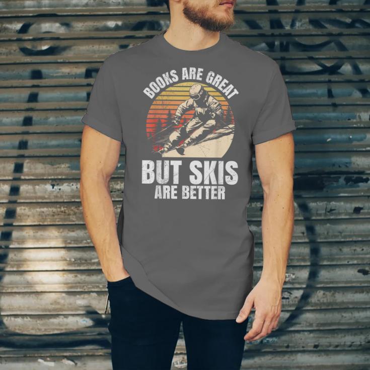 Skier BOOKS ARE GREAT BUT SKIS ARE BETTER Vintage Unisex Jersey T-Shirt Skier BOOKS ARE GREAT BUT SKIS ARE BETTER Vintage Unisex Jersey T-Shirt