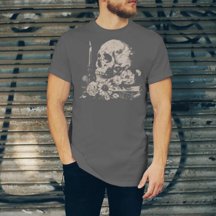 Skull Books Flowers Goth Reader Grunge Dark Alt Aesthetic Unisex Jersey T-Shirt