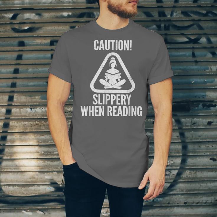 Slippery When Reading Unhinged Book Lover Meme Witty Unisex Jersey T-Shirt