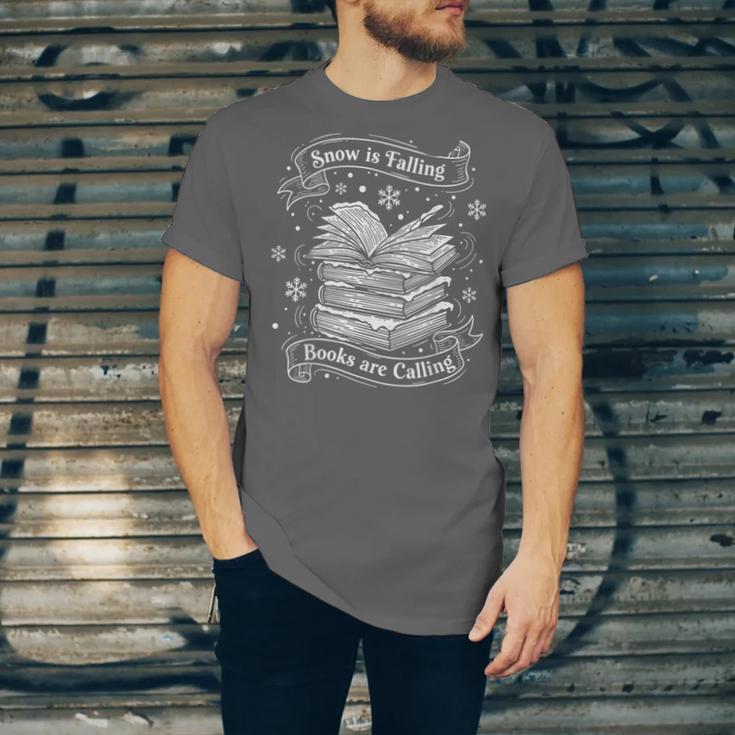 Snow Is Falling Books Are Calling Winter Reading Unisex Jersey T-Shirt Snow Is Falling Books Are Calling Winter Reading Unisex Jersey T-Shirt