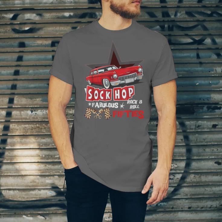 Sock Hop Fabulous Fifties Rock N Roll Automobile Nostalgia Unisex Jersey T-Shirt