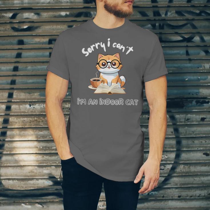 Sorry I Can't Indoor Cat Top For Introvert With Coffee Book For Men Women Kids Unisex Jersey T-Shirt