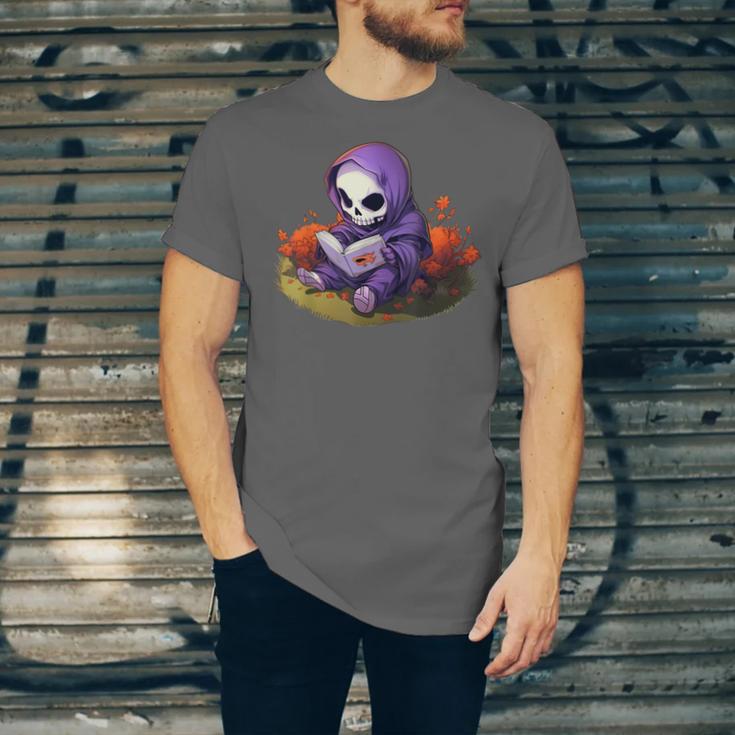 Spooky Grim Reaper Reading A Book Cute Creepy Halloween Unisex Jersey T-Shirt